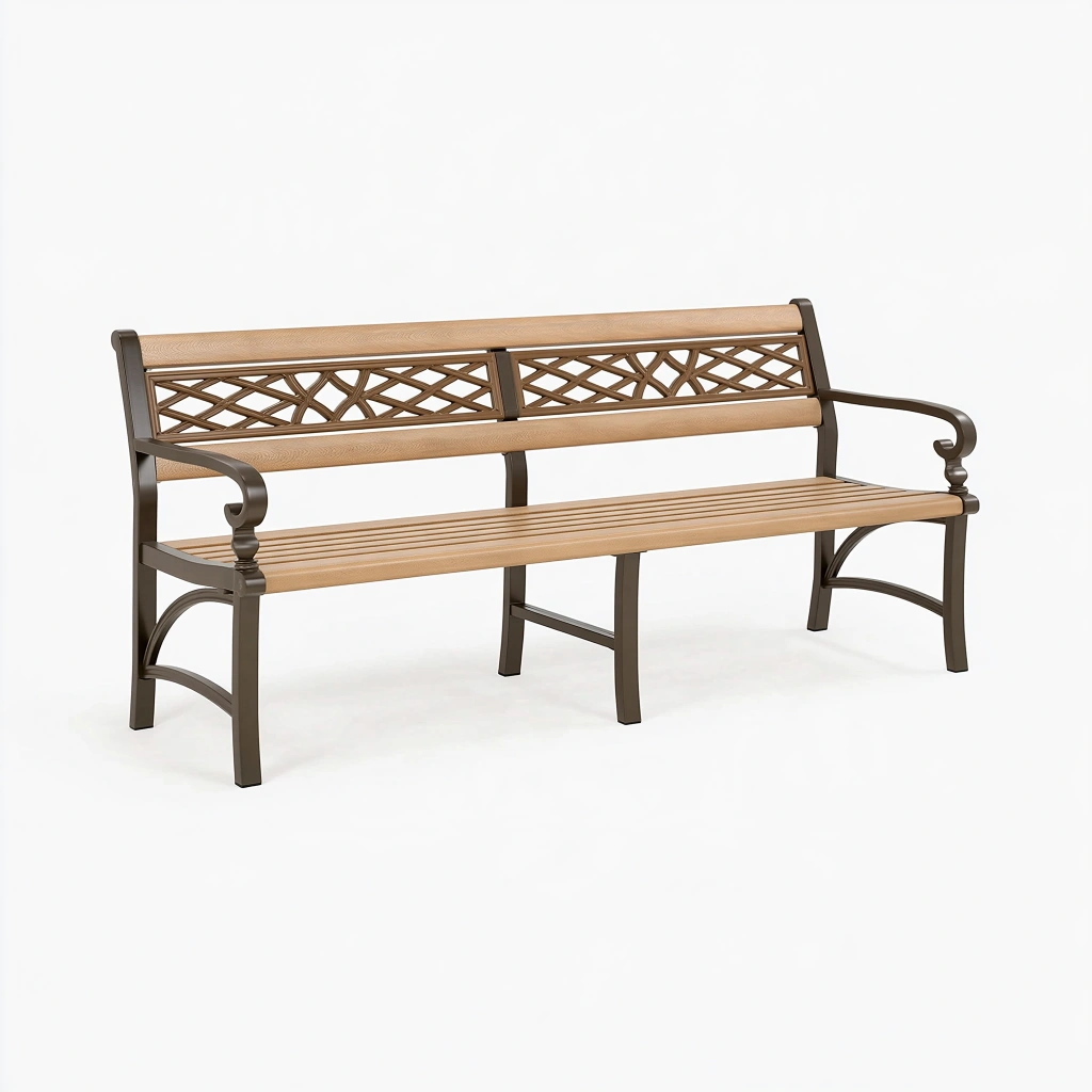 Gartenbank 150 x 60 x 85 cm aus Metall und Kunststoff Braun - Sitzbank mit Armlehnen im klassischen Stil