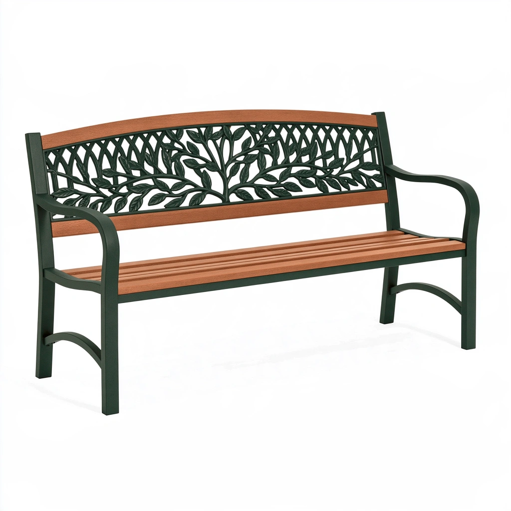 Gartenbank 122 x 63 x 86 cm Holz Metall Braun Grün mit Blattmotiv