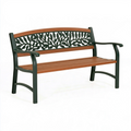 Gartenbank 122 x 62 x 86 cm Metall und Holzoptik Braun Grün mit Armlehnen Blattdekor