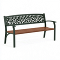 Gartenbank 122 x 63 x 85 cm Metall und Holzoptik Braun Grün mit Blattmotiv