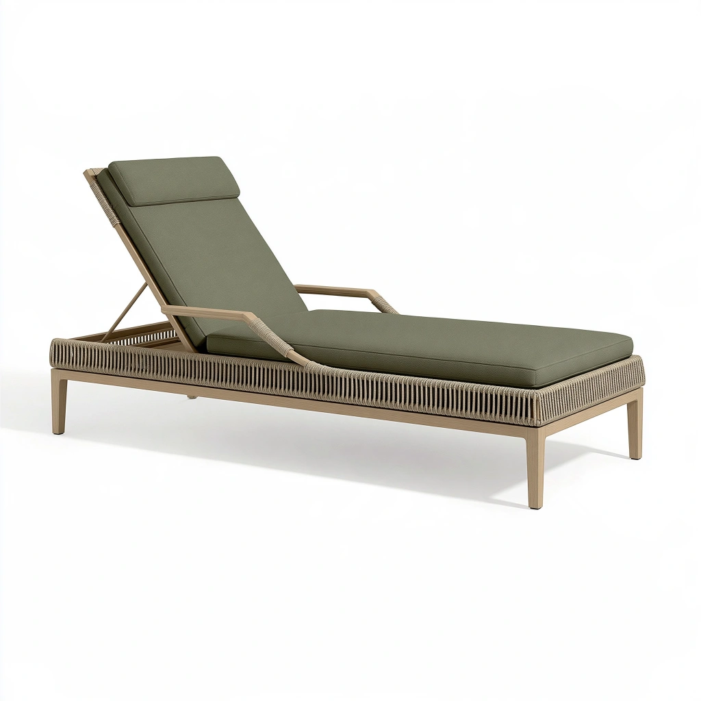 Gartenliege 200 x 70 x 90 cm aus Holz und Textil in Olivgrün Natur - verstellbare Sonnenliege für Außenbereich