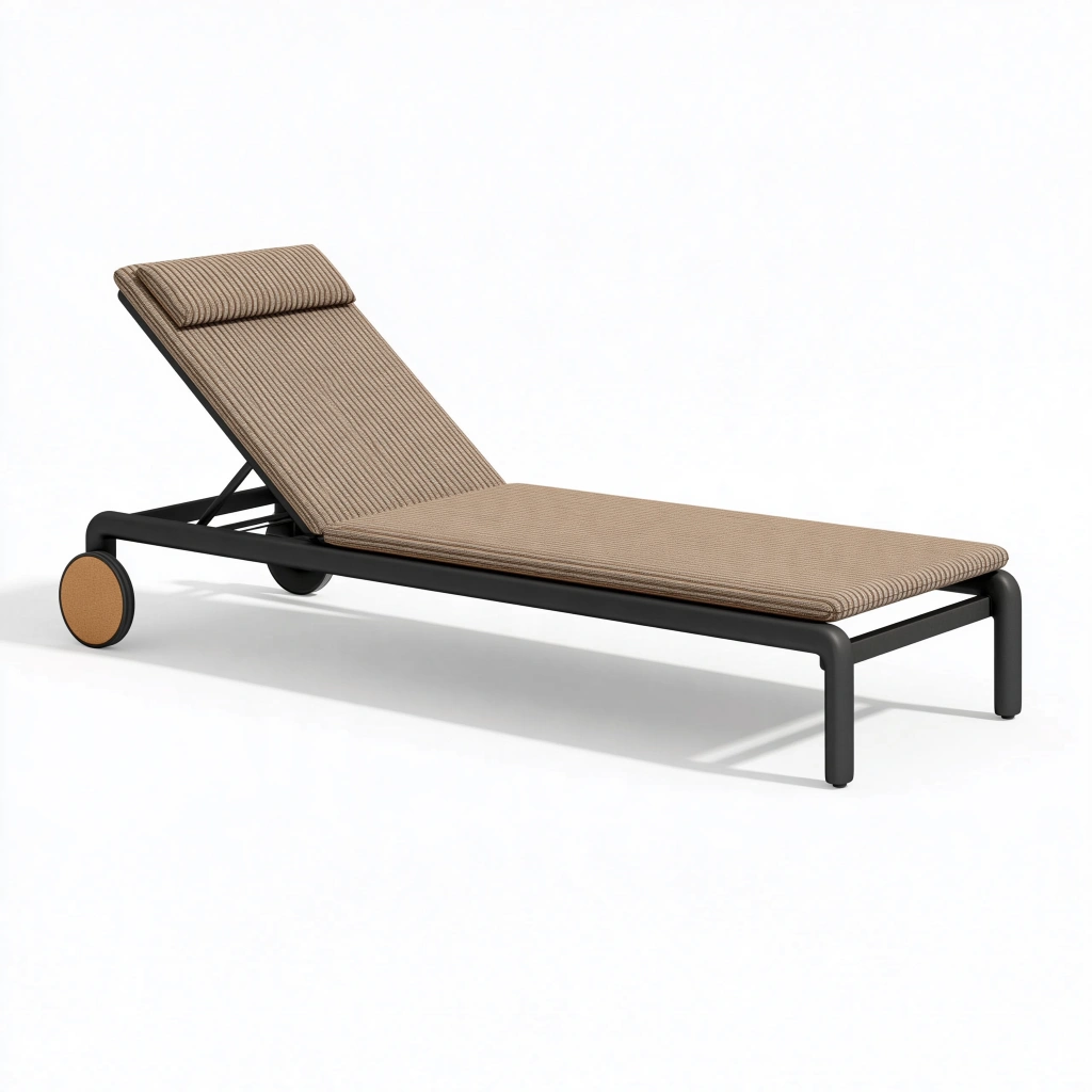 Sonnenliege 200 x 70 cm mit Textilbespannung Beige Schwarz verstellbar