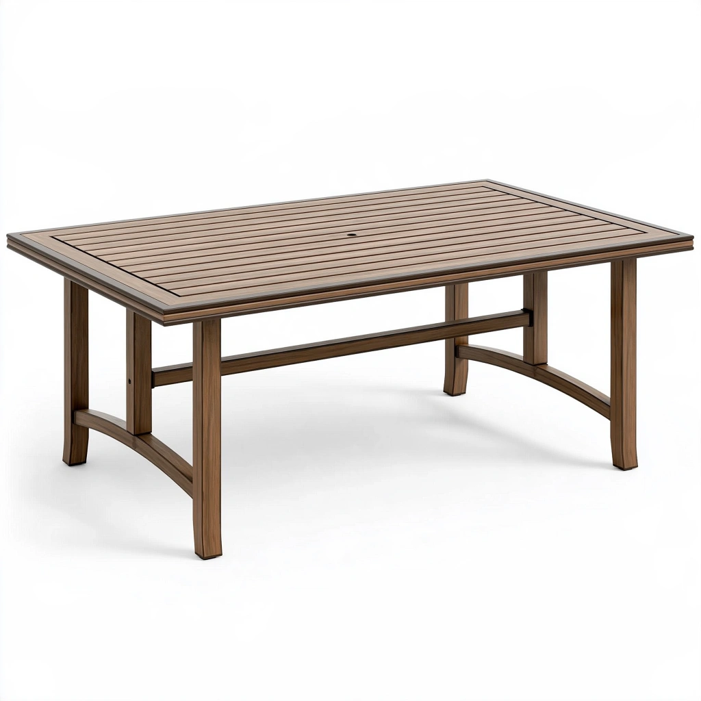 Gartentisch 180 x 100 x 75 cm Holz Braun Rechteckig mit Lamellenplatte und Sonnenschirmöffnung