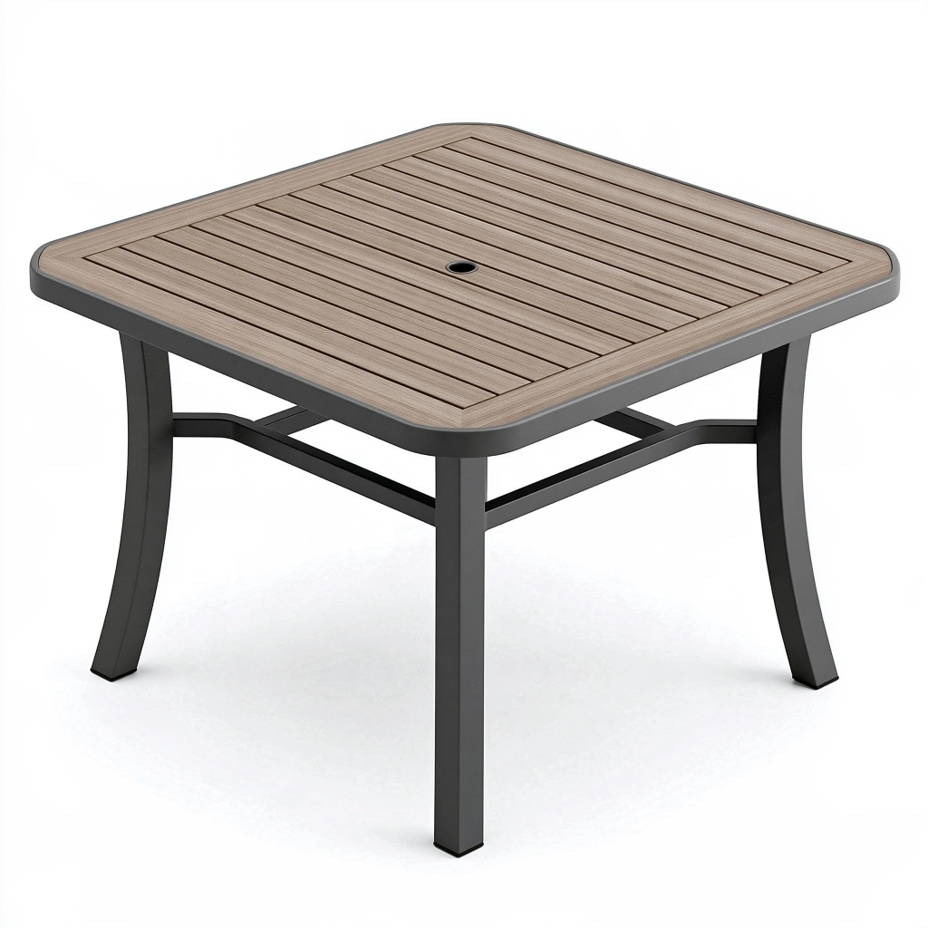 Gartentisch 90 x 90 x 72 cm Holzoptik Metallgestell mit Schirmloch