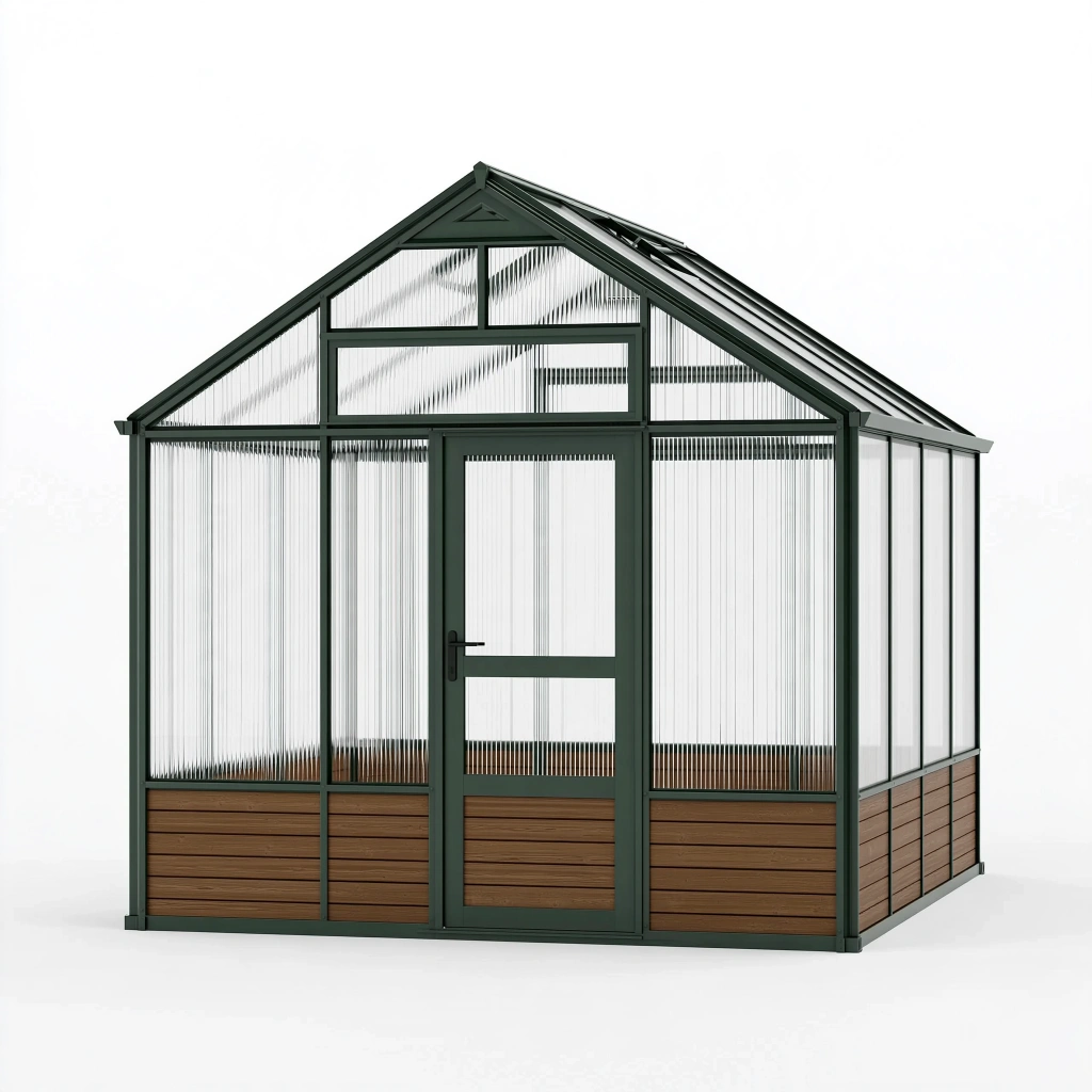 Gewächshaus 300 x 240 x 250 cm Aluminium Dunkelgrün mit Polycarbonatplatten für Garten