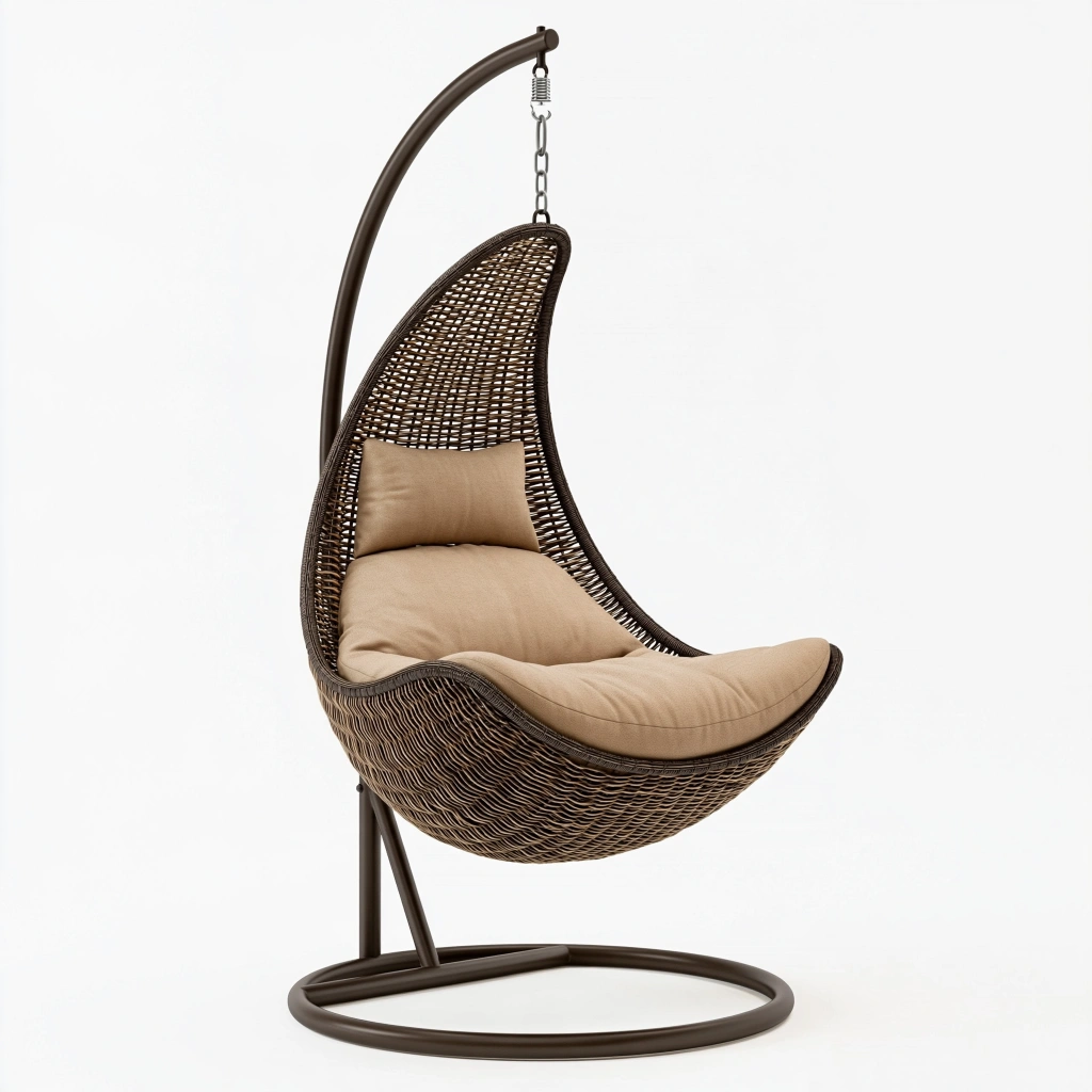 Hängesessel 105 x 105 x 195 cm aus Geflecht Braun mit Metallgestell für Innen- und Außenbereiche