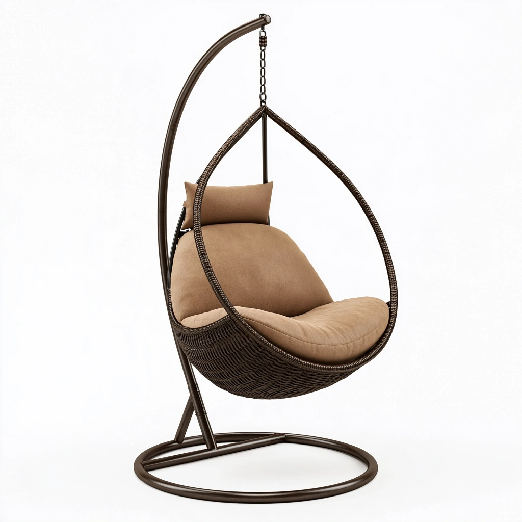 Hängesessel 100 x 100 x 200 cm aus Polyrattan Braun Beige mit Metallgestell