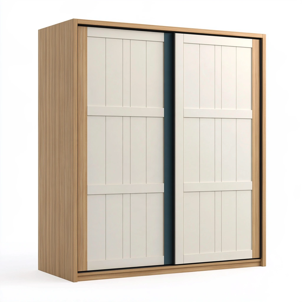 Schwebetürenschrank 180 x 60 x 200 cm Holzwerkstoff Weiß Eichefarben mit 2 Türen